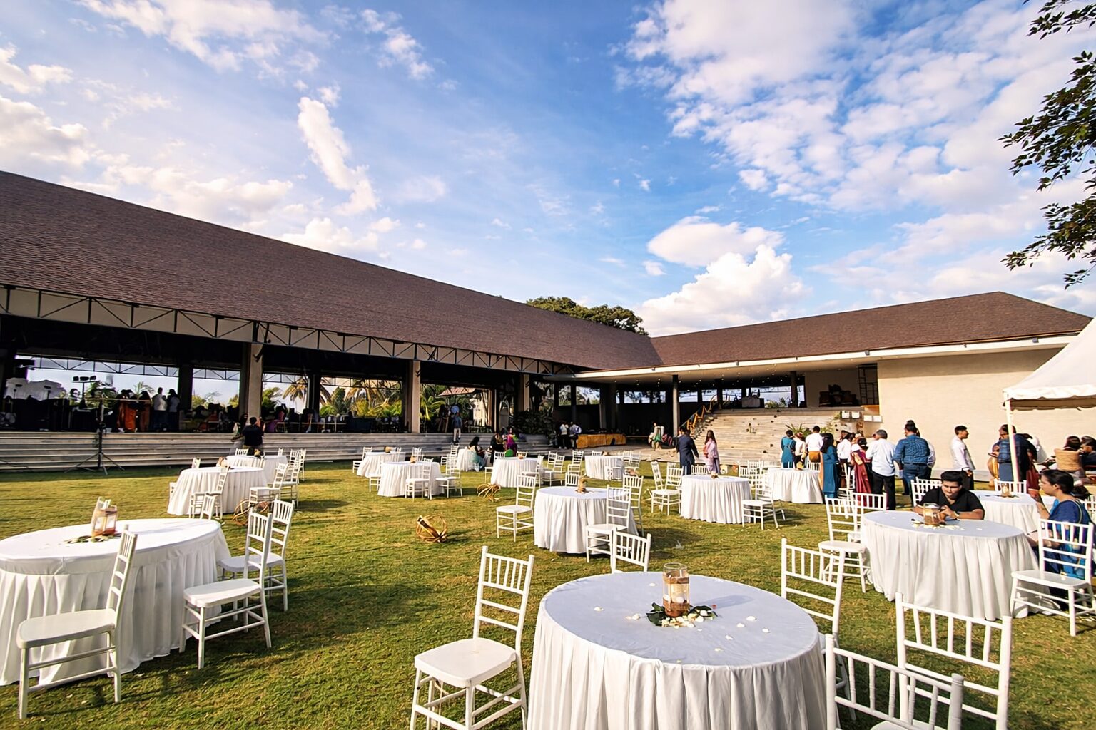 Daytime lawn dining beside the pavilion