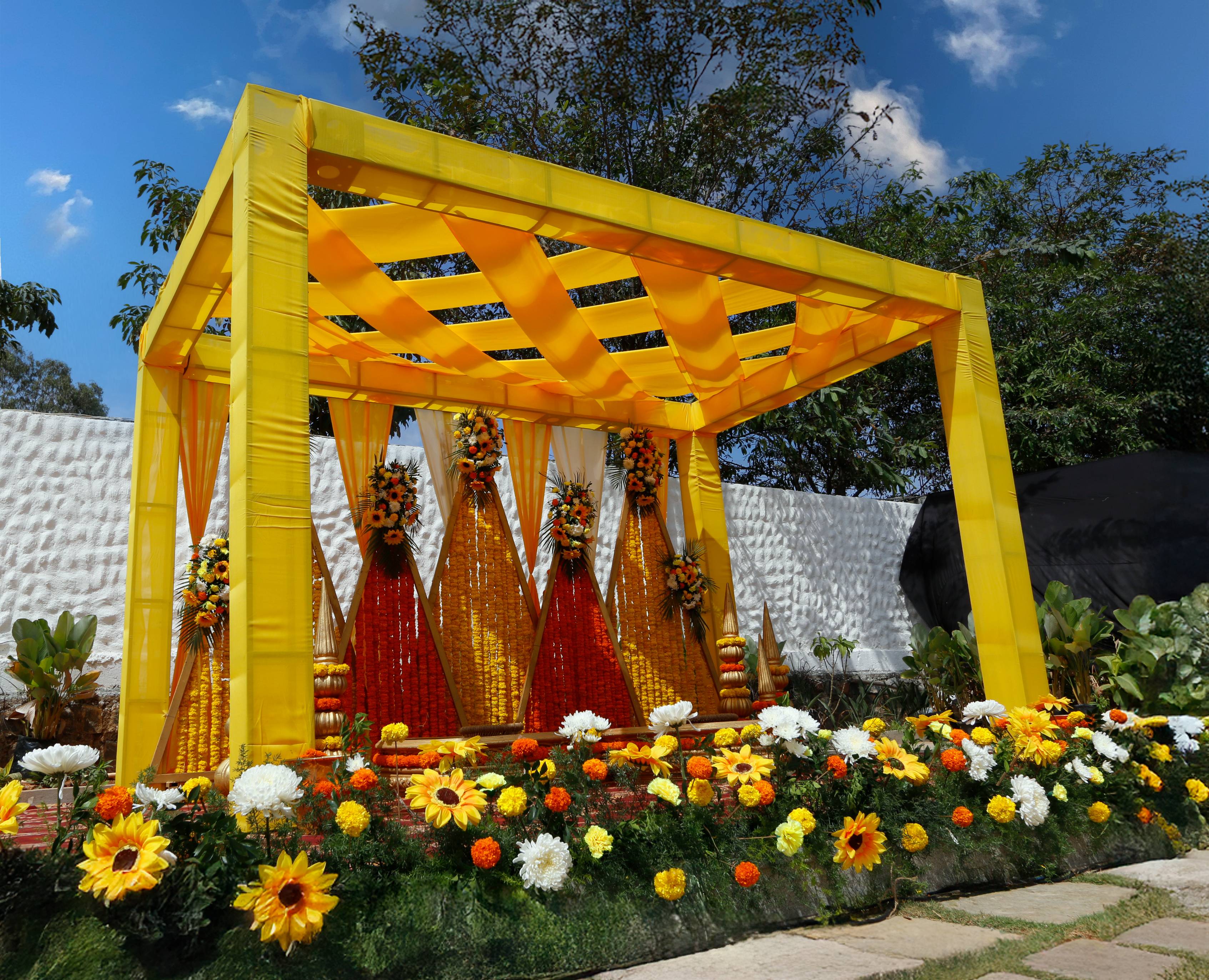 Aavya Poolside Court dressed for a haldi ceremony