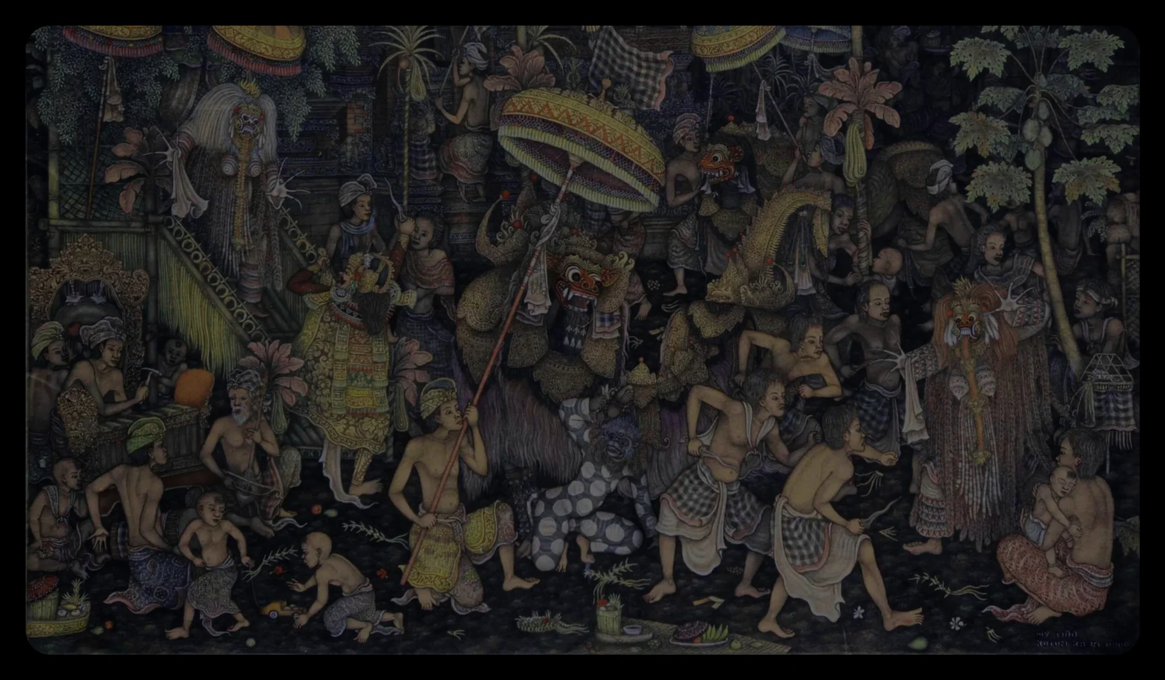 The Balinese painting that closes the printed brochure, with the Samsara bee at its centre