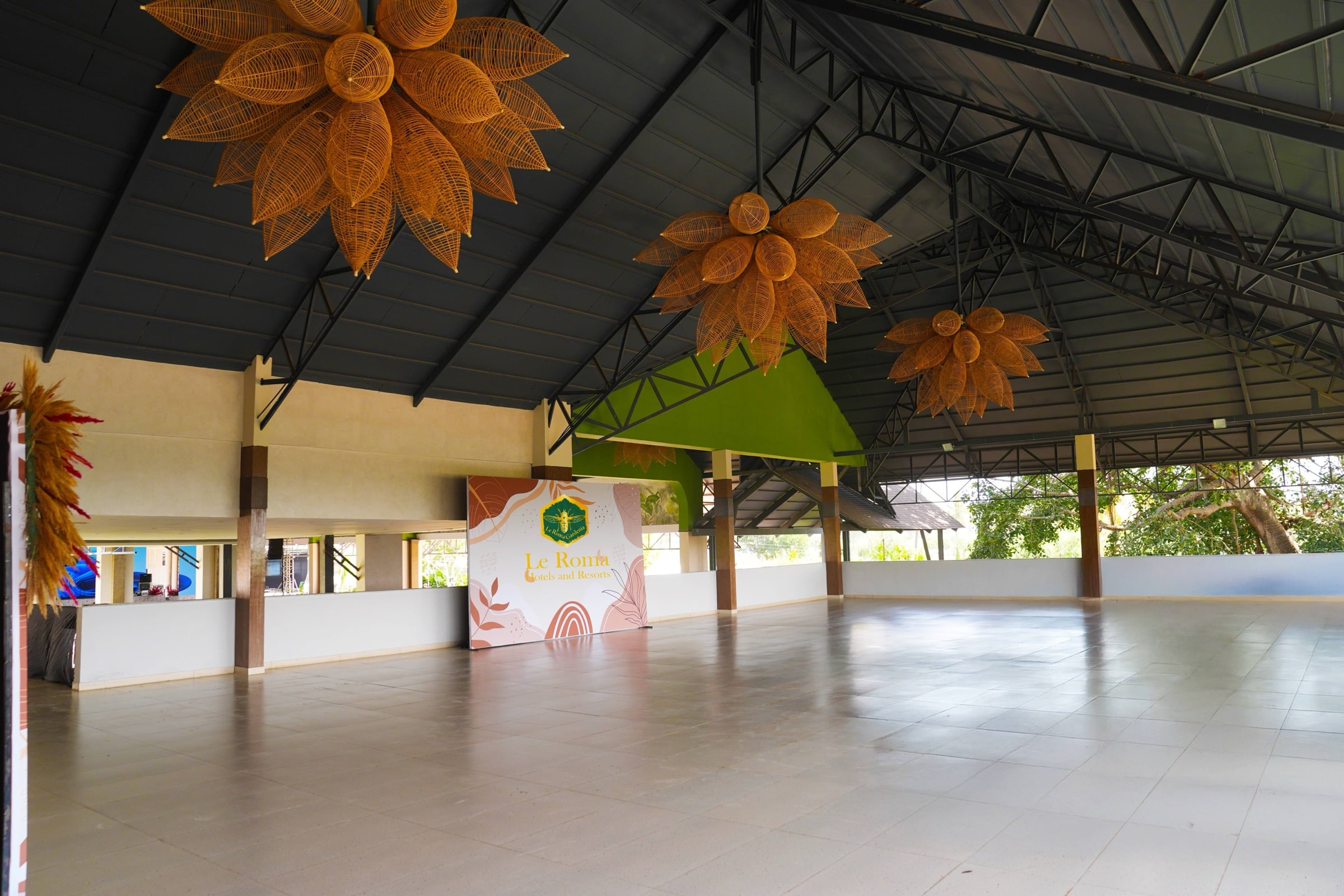 Maya’s open dining space with its botanical mural